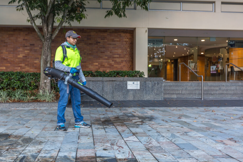 Man with blower at QUT